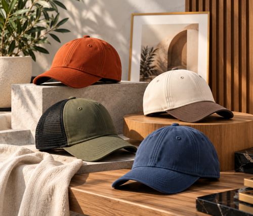Editorial Hat Display in Warm Sunlight Baseball & Dad Caps