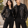 Leather Jacket Duo in a Courtyard Leather Jackets