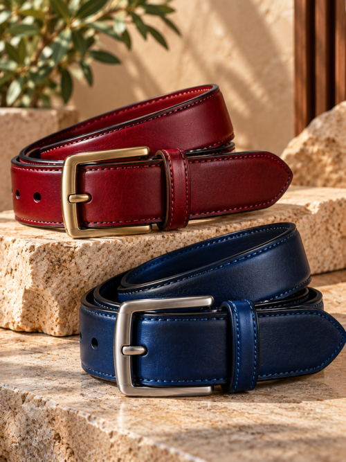 Luxury Leather Belts on Stone Displays (1) Leather Accessories