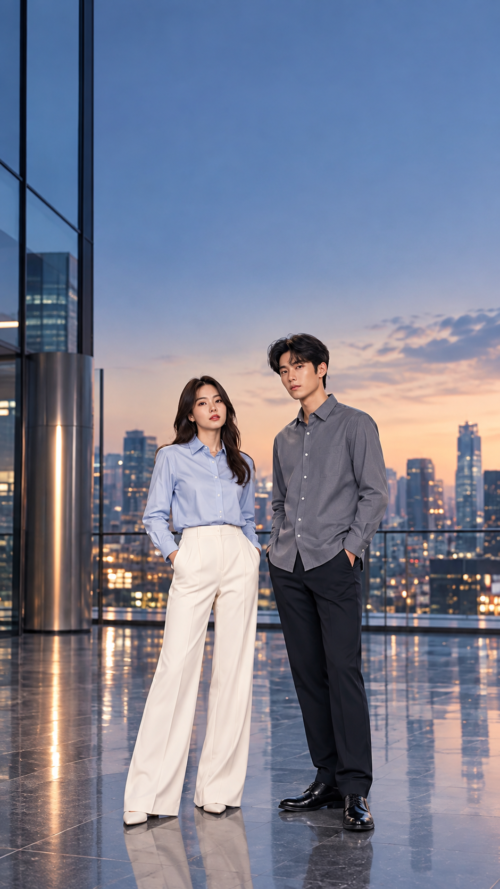 Rooftop Twilight Business Casual Duo Casual Shirts