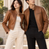 Sunlit Urban Leather Couple Leather Jackets