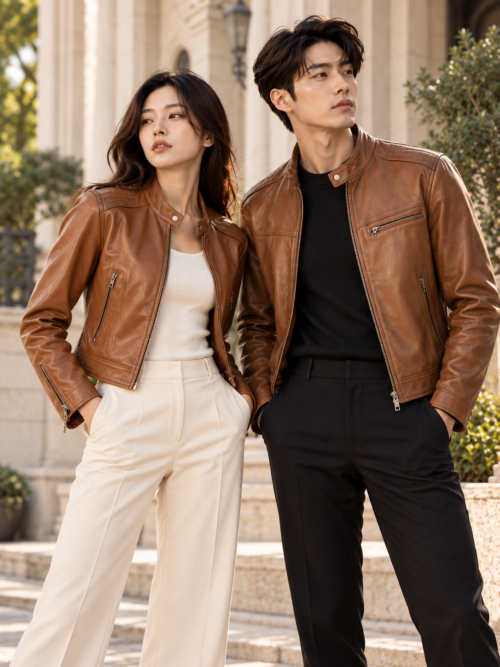 Sunlit Urban Leather Couple Leather Jackets