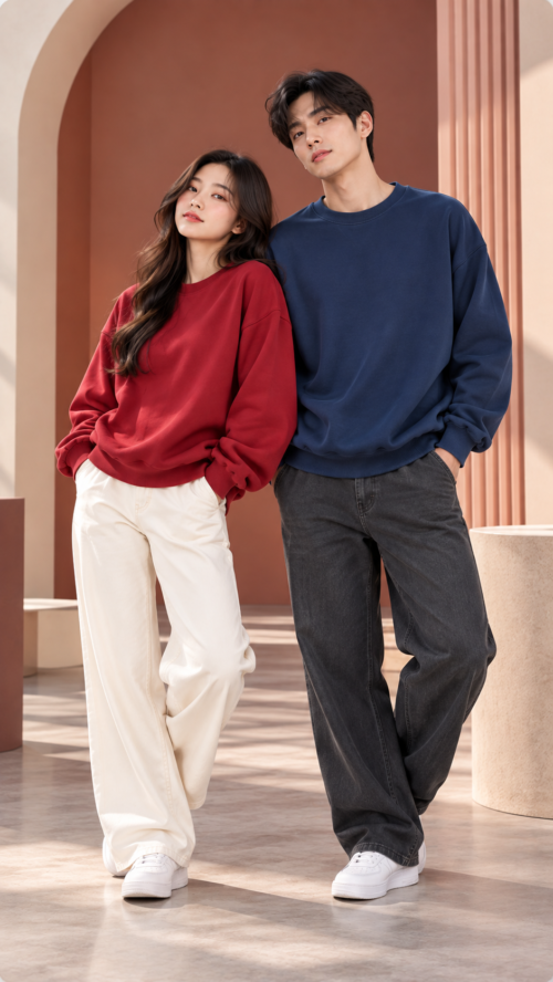 Warm-Toned Studio Couple Portrait Premium Sweatshirt